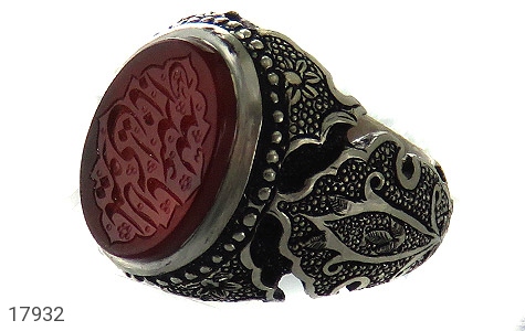 انگشتر نقره عقیق یمنی رکاب سیاه قلم فاخر مردانه دست ساز [یا مولای یا ابا عبدلله] - 17932